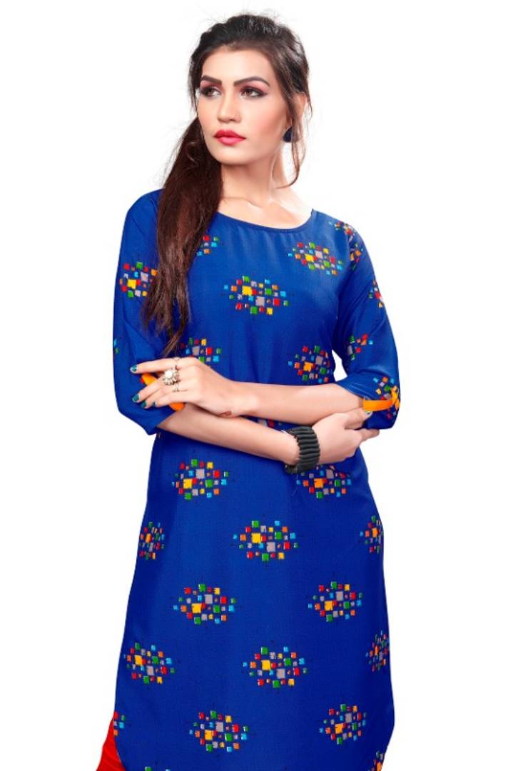 Multicolored Printed Straight Cut Pathani Style Crepe Kurta