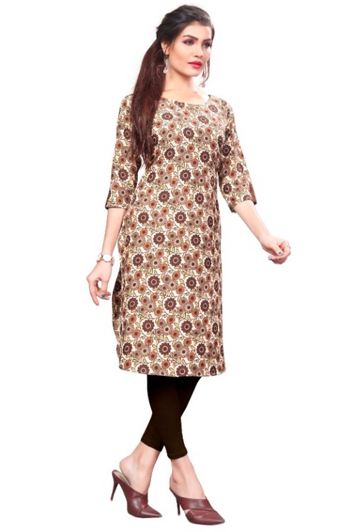 Multicolored Printed Straight Cut Pathani Style Crepe Kurta