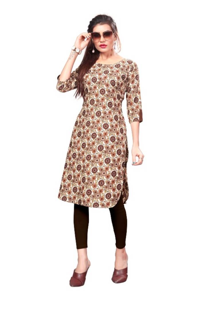 Multicolored Printed Straight Cut Pathani Style Crepe Kurta