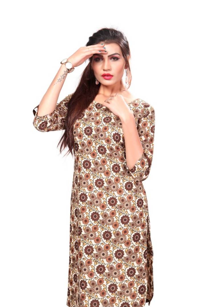 Multicolored Printed Straight Cut Pathani Style Crepe Kurta