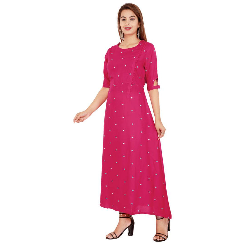 Pink Printed Rayon A-Line Kurti