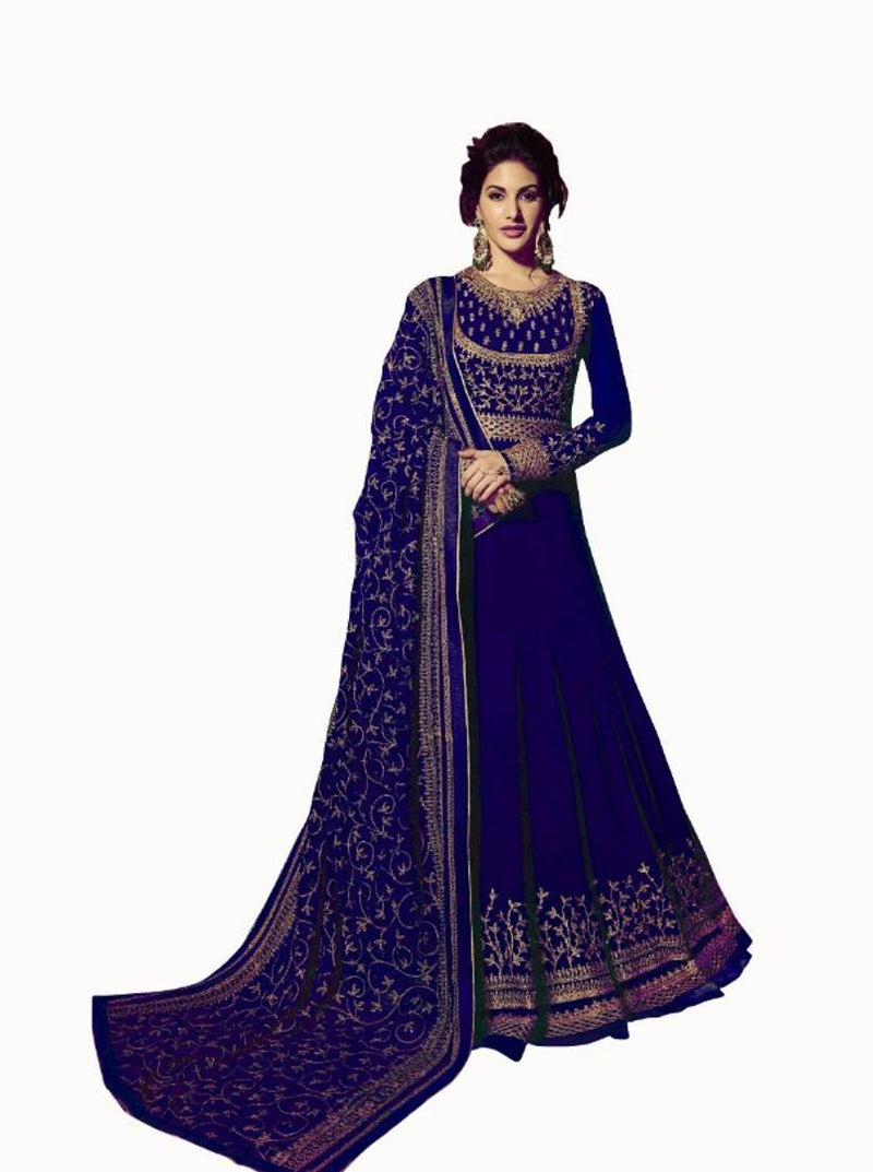 Elegant Faux Georgette Blue Anarkali Semi-Stitched Gown for women's