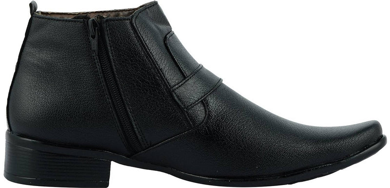 Men's High Heeled Black Synthetic Leather Outdoor Casual Boots