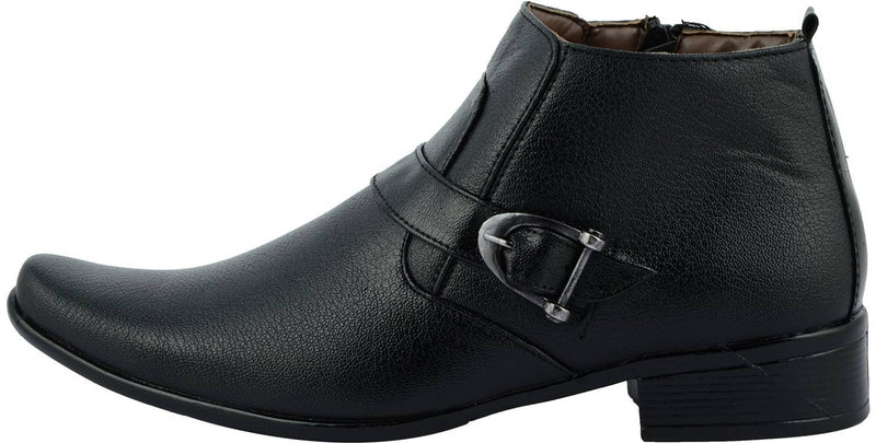 Men's High Heeled Black Synthetic Leather Outdoor Casual Boots