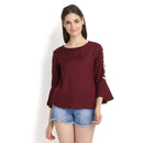 Chocolate Bell Sleeve Top With White Pom Pom 11055