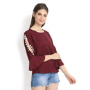 Chocolate Bell Sleeve Top With White Pom Pom 11055