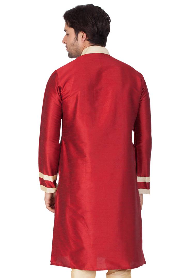 Men's Maroon Cotton Silk Kurta