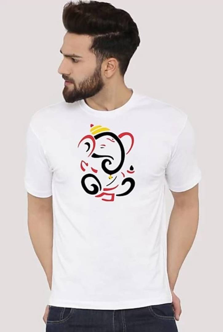 Men's White Cotton Printed Round Neck Tees