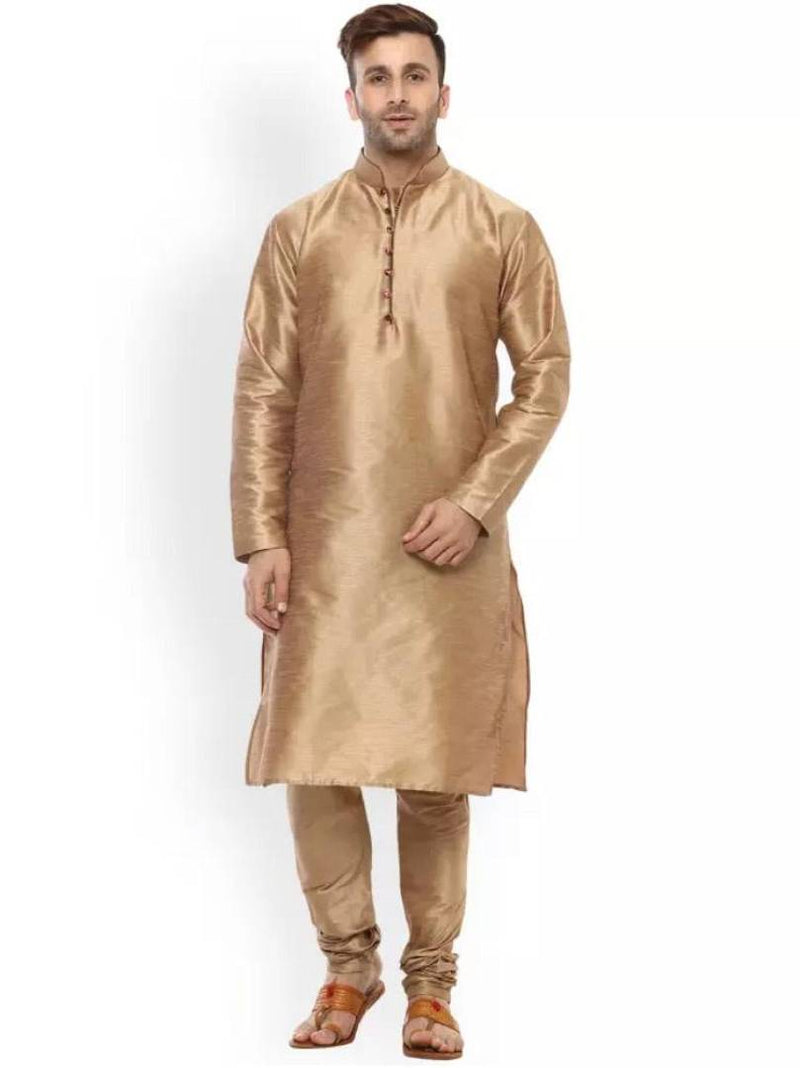 Men's Brown Solid Polycotton Kurta & Bottom Sets