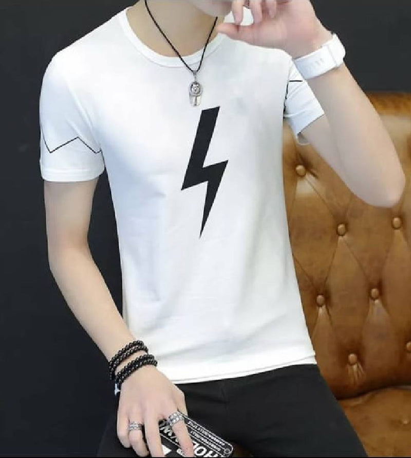 Men's White Cotton Printed Round Neck Tees