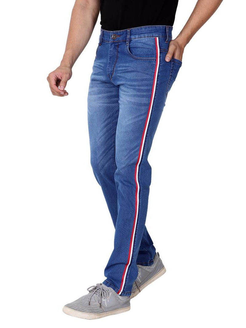 Men's Blue Denim Faded Slim Fit Low-Rise Jeans