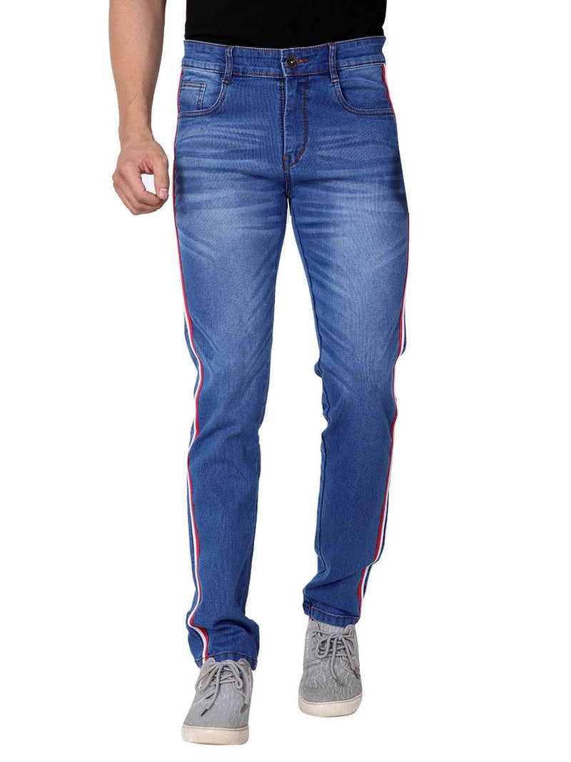 Men's Blue Denim Faded Slim Fit Low-Rise Jeans