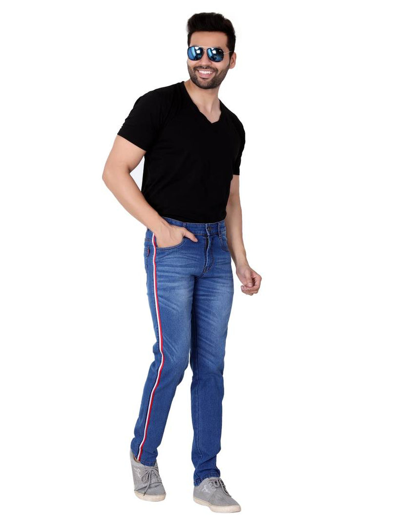 Men's Blue Denim Faded Slim Fit Low-Rise Jeans