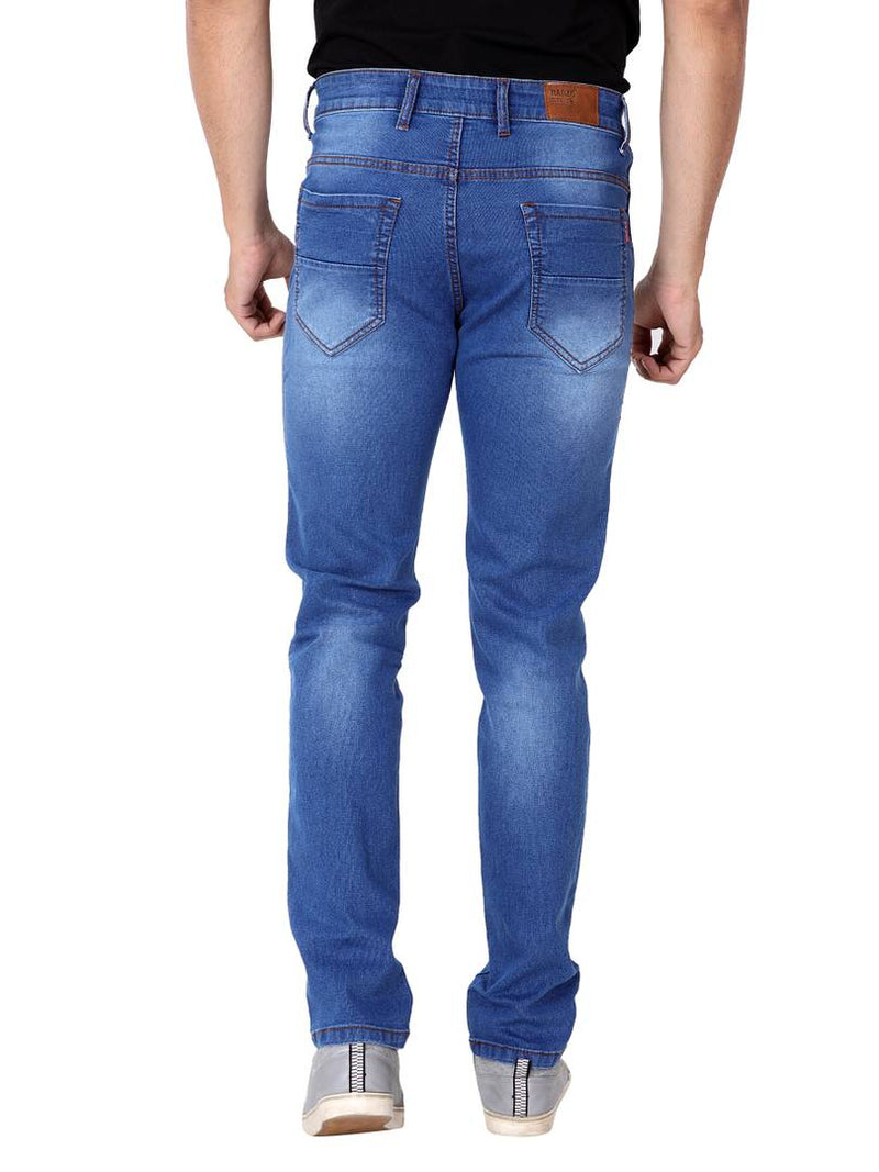 Men's Blue Denim Faded Slim Fit Low-Rise Jeans