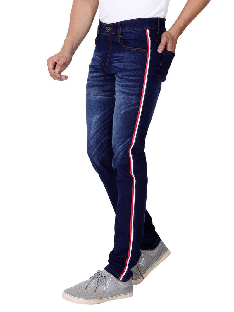 Men's Navy Blue Denim Solid Slim Fit Low-Rise Jeans