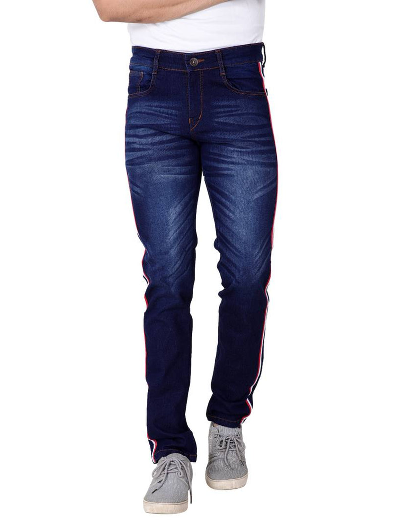 Men's Navy Blue Denim Solid Slim Fit Low-Rise Jeans