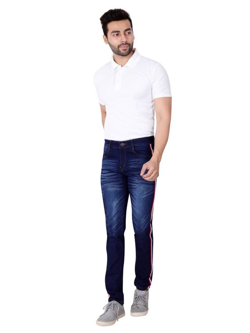 Men's Navy Blue Denim Solid Slim Fit Low-Rise Jeans