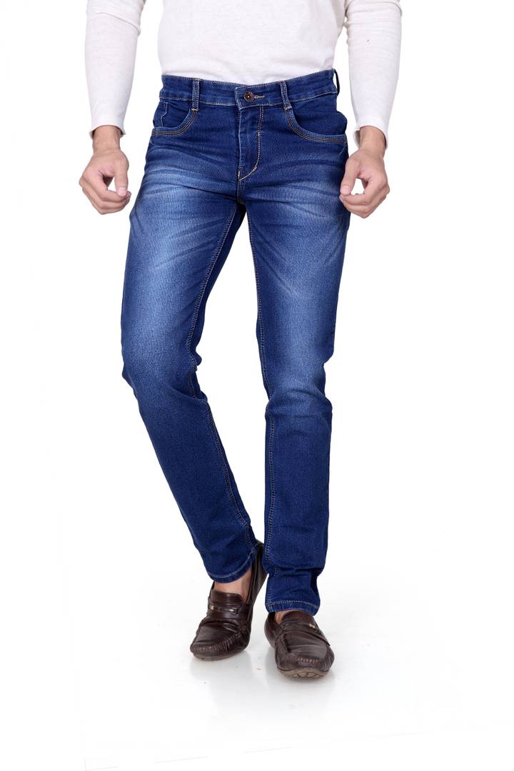 Men's Blue Denim Faded Slim Fit Low-Rise Jeans