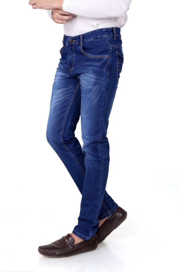 Men's Blue Denim Faded Slim Fit Low-Rise Jeans