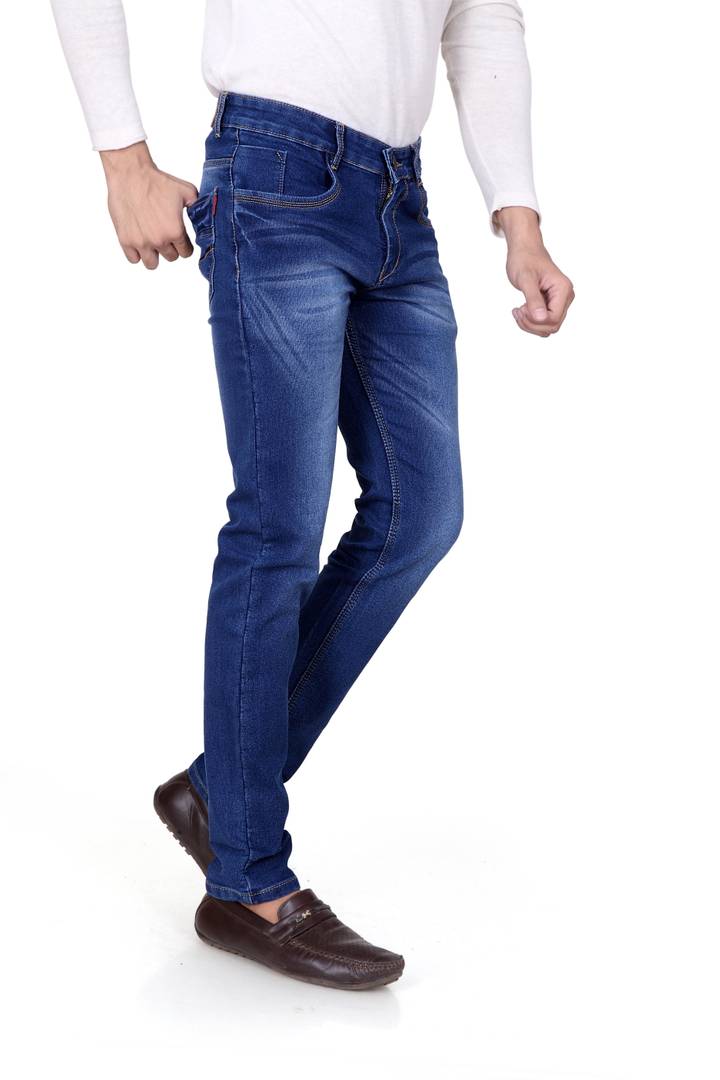 Men's Blue Denim Faded Slim Fit Low-Rise Jeans