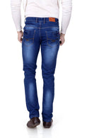 Men's Blue Denim Faded Slim Fit Low-Rise Jeans