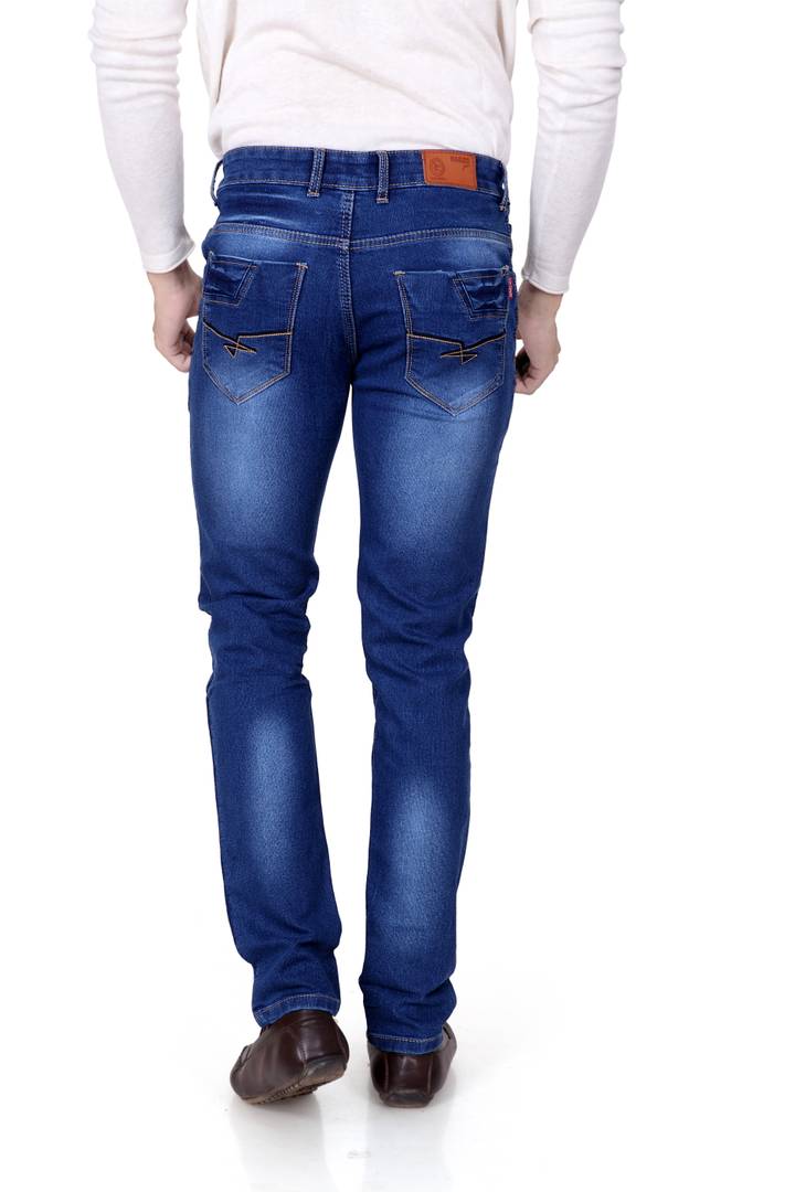 Men's Blue Denim Faded Slim Fit Low-Rise Jeans