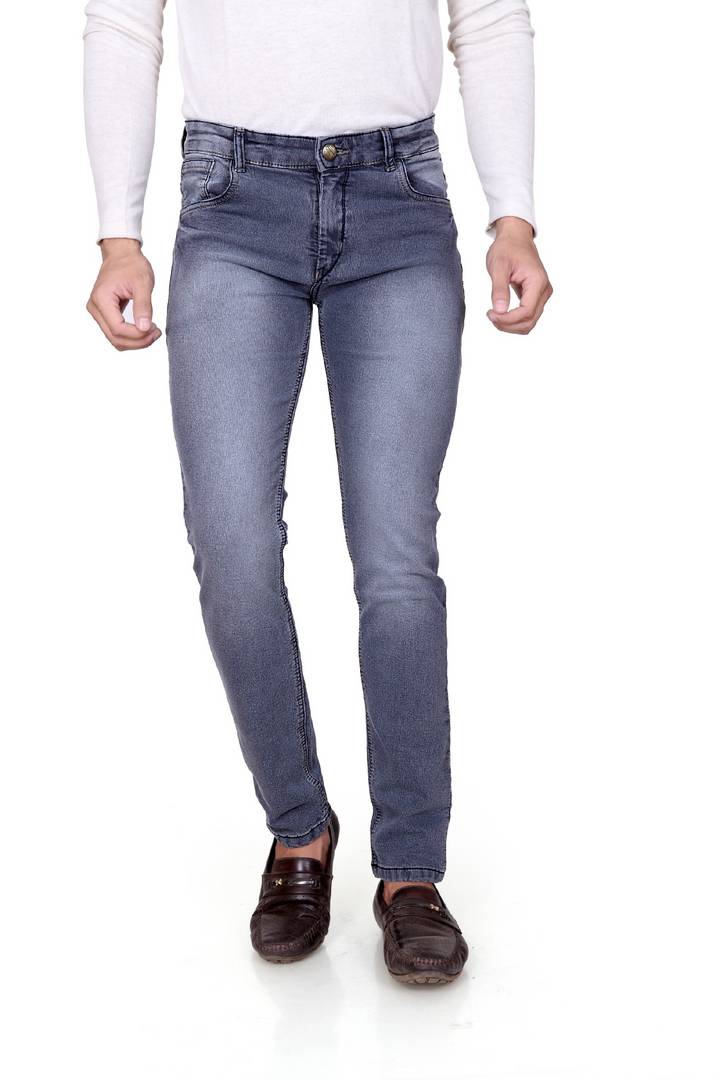 Men's Grey Denim Faded Slim Fit Low-Rise Jeans