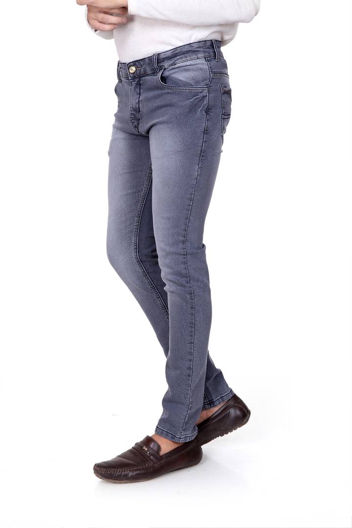 Men's Grey Denim Faded Slim Fit Low-Rise Jeans