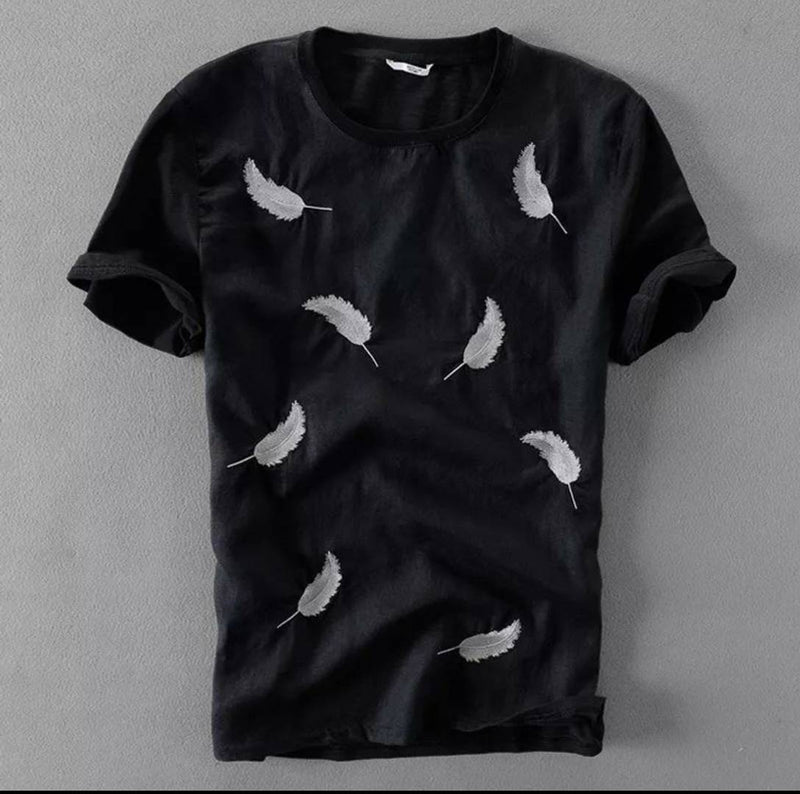 Black Cotton Printed Round Neck Tees