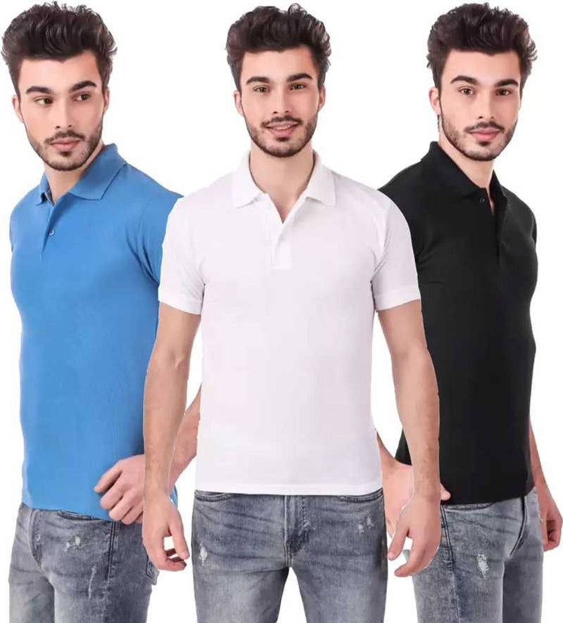 Men's Multicoloured Polycotton Solid Polo T-Shirts (Pack of 3)