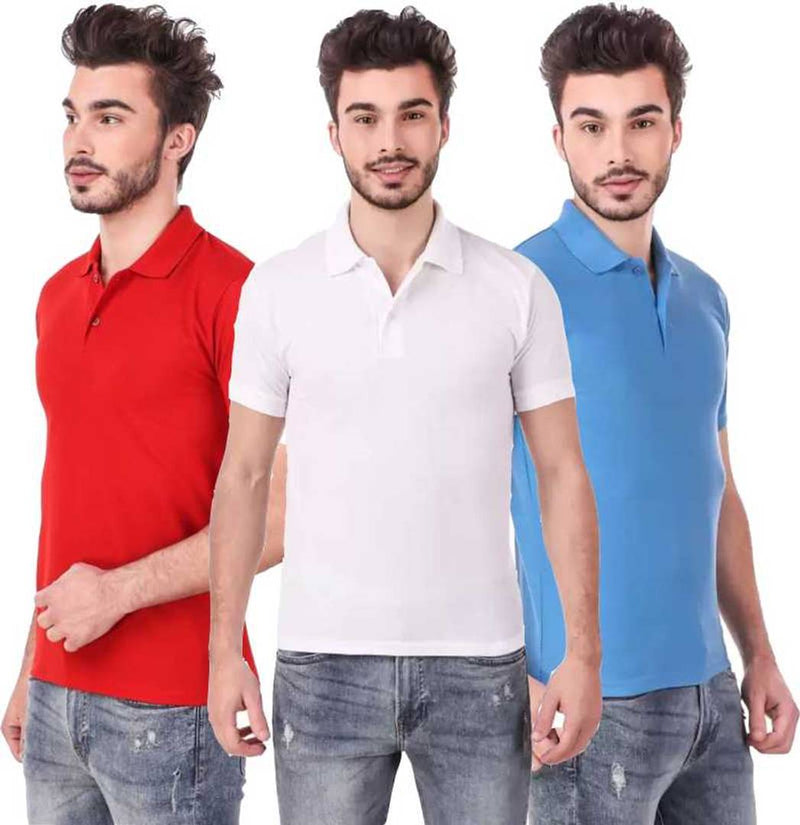 Men's Multicoloured Polycotton Solid Polo T-Shirts (Pack of 3)