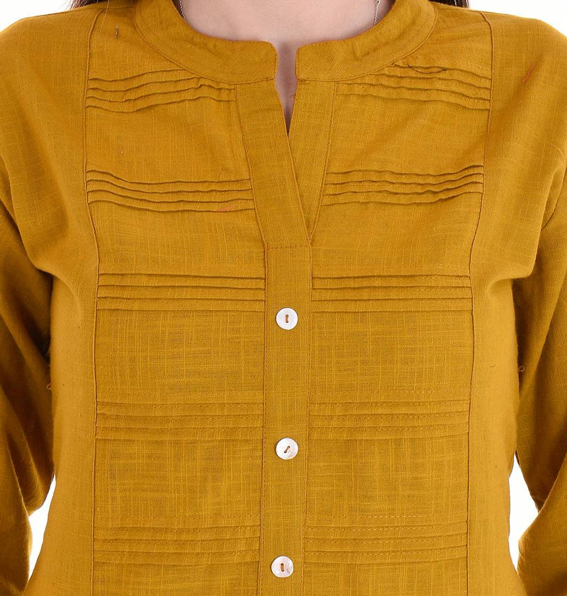 Stylish Yellow Self Pattern Cotton Blend Straight Women's Kurti