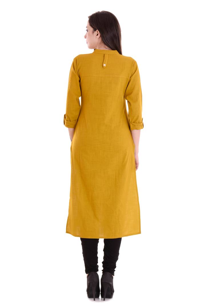 Stylish Yellow Self Pattern Cotton Blend Straight Women's Kurti