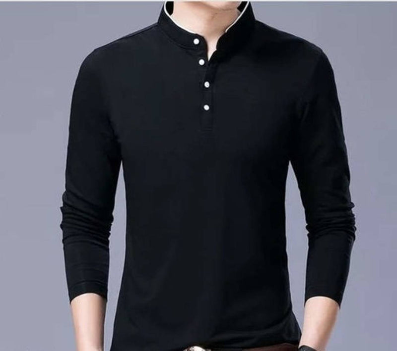 Men's Trendy Solid Cotton Mandarin Tees