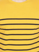 Men's Yellow Cotton Blend Striped Round Neck Tees