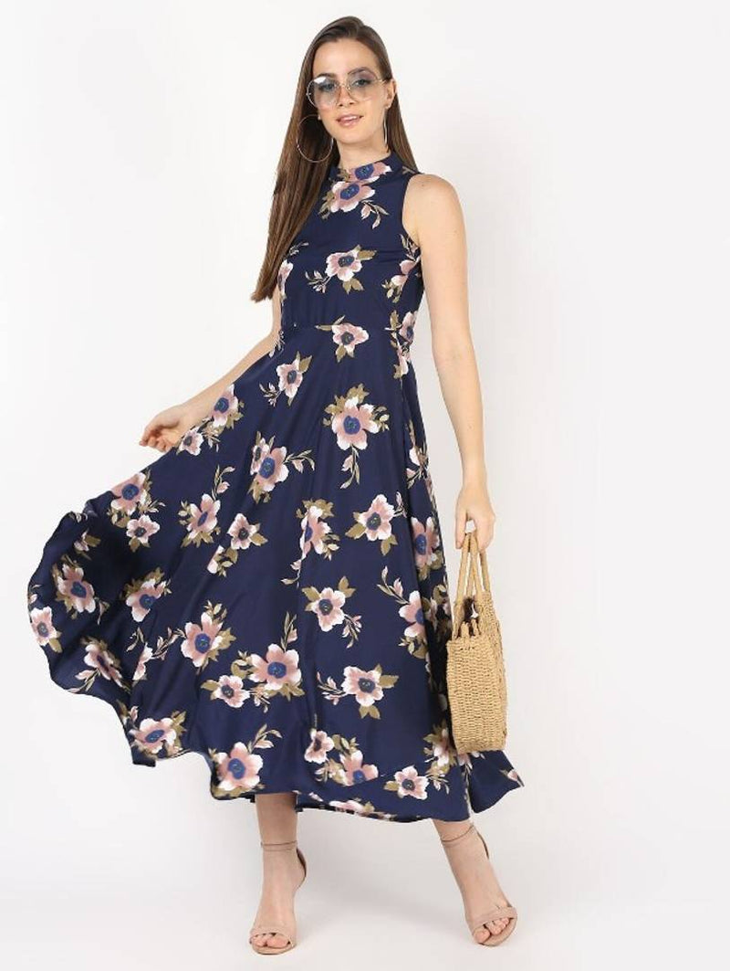 mock neck floral maxi dress