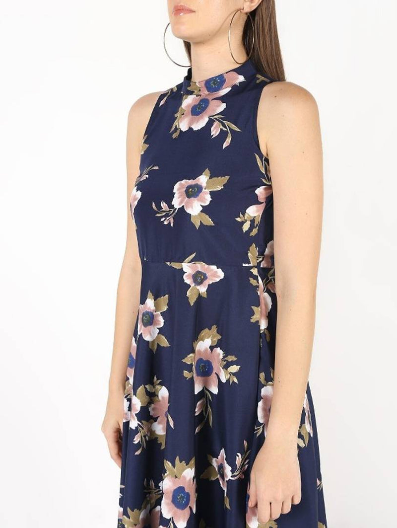 mock neck floral maxi dress