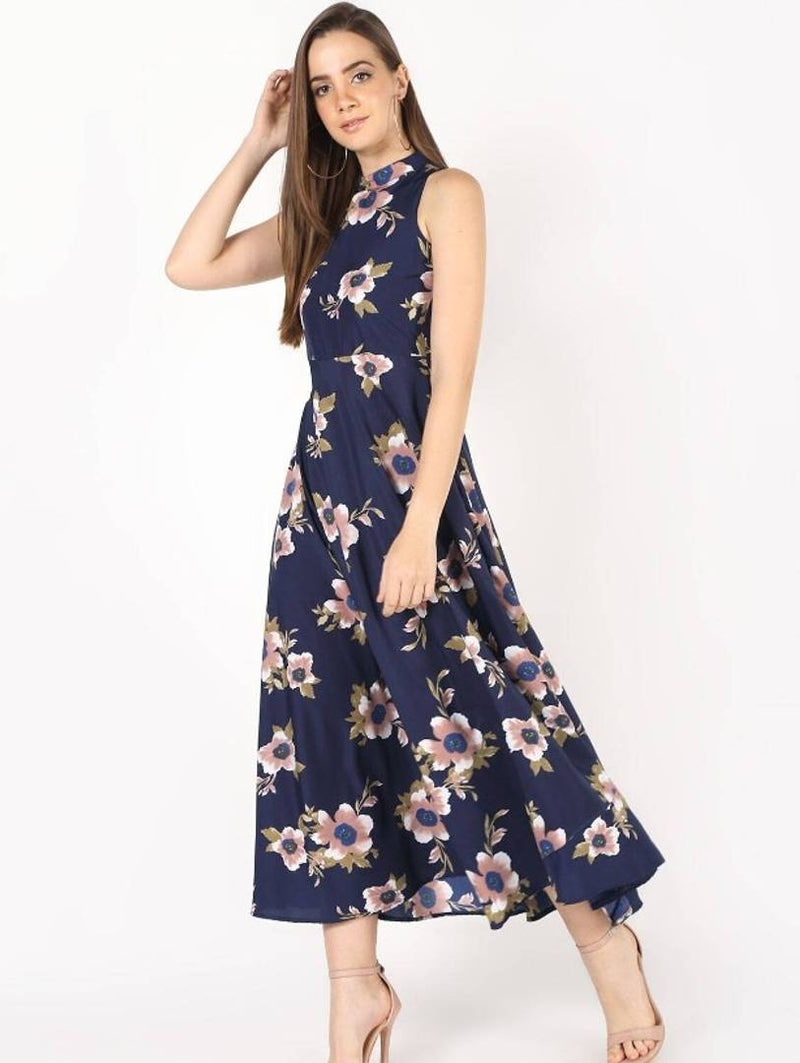 mock neck floral maxi dress