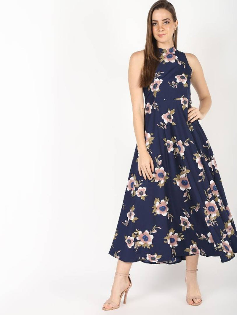 mock neck floral maxi dress