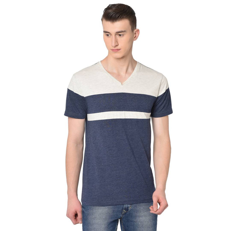 Men's Multicoloured Cotton Colourblocked V Neck Tees