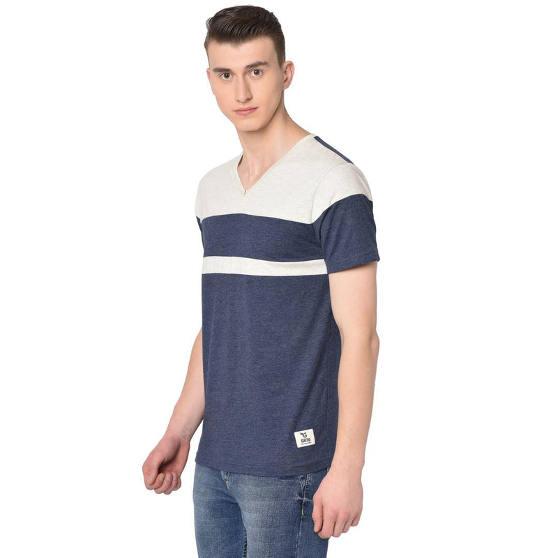 Men's Multicoloured Cotton Colourblocked V Neck Tees