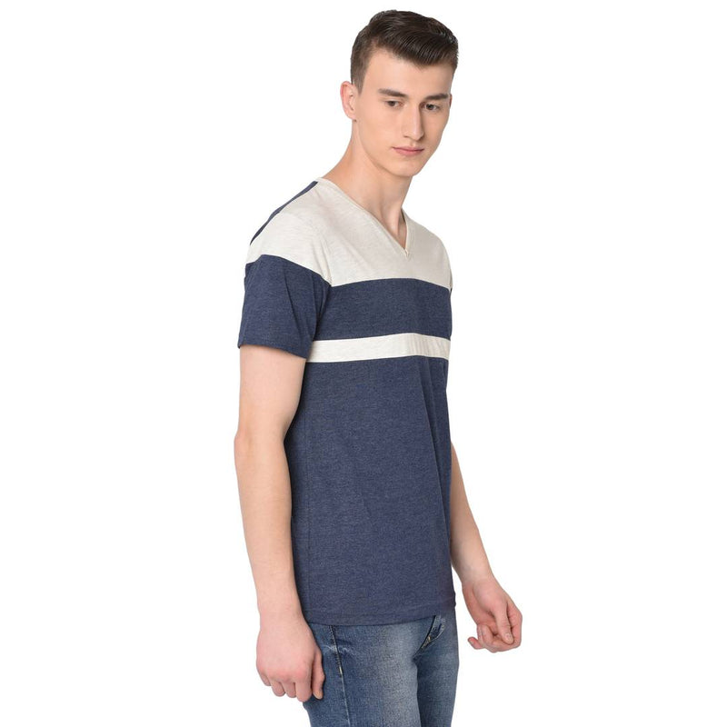 Men's Multicoloured Cotton Colourblocked V Neck Tees