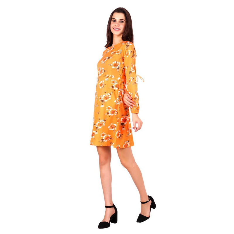 Orange Printed Crepe Women's Dress