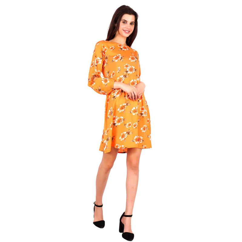 Orange Printed Crepe Women's Dress