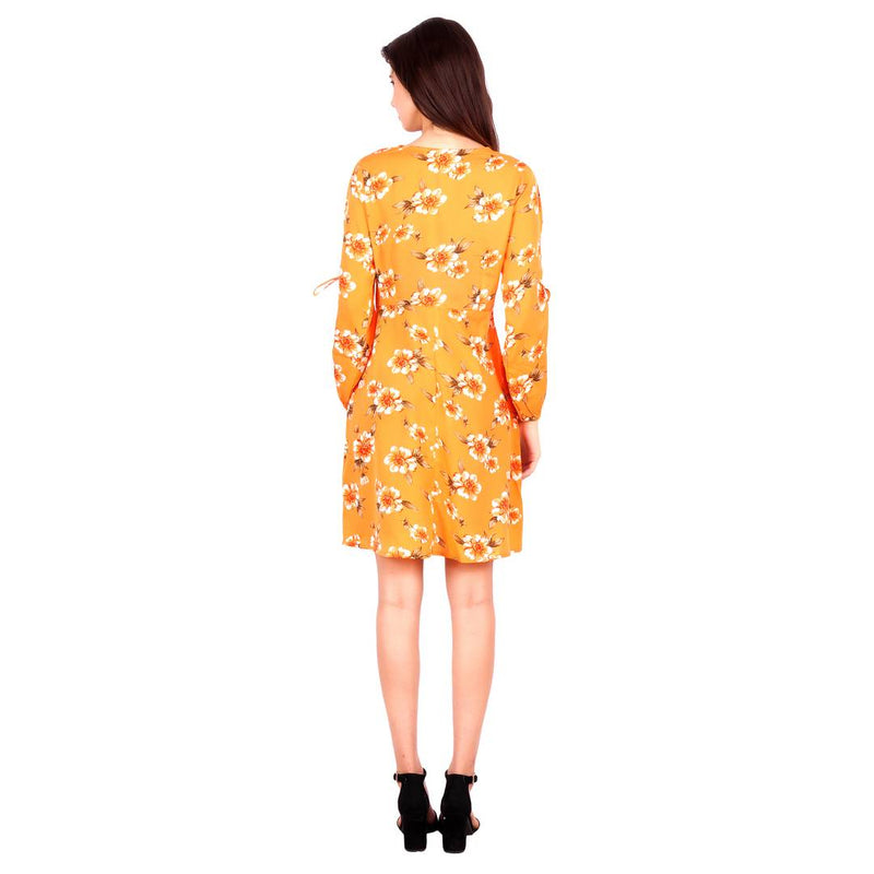 Orange Printed Crepe Women's Dress