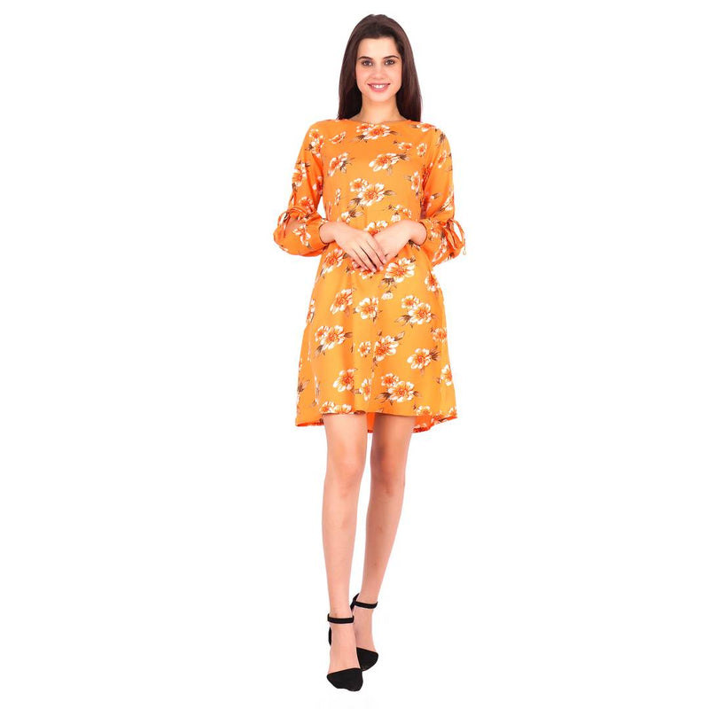 Orange Printed Crepe Women's Dress