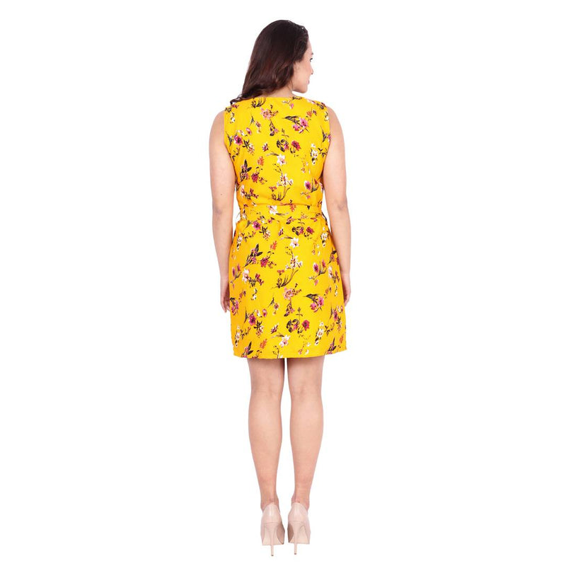 Yellow Printed Crepe Women's Dress