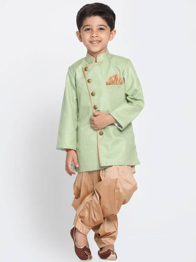 Boys' Green Cotton Silk Blend Kurta & Pyjama Set