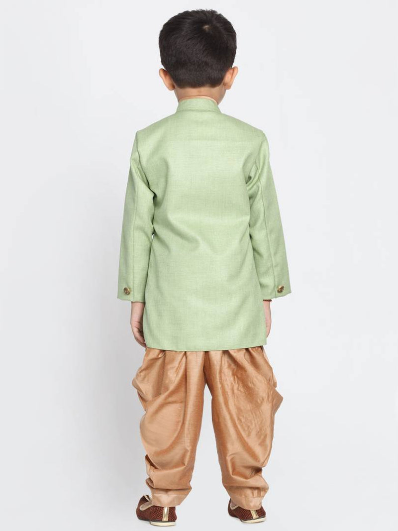 Boys' Green Cotton Silk Blend Kurta & Pyjama Set