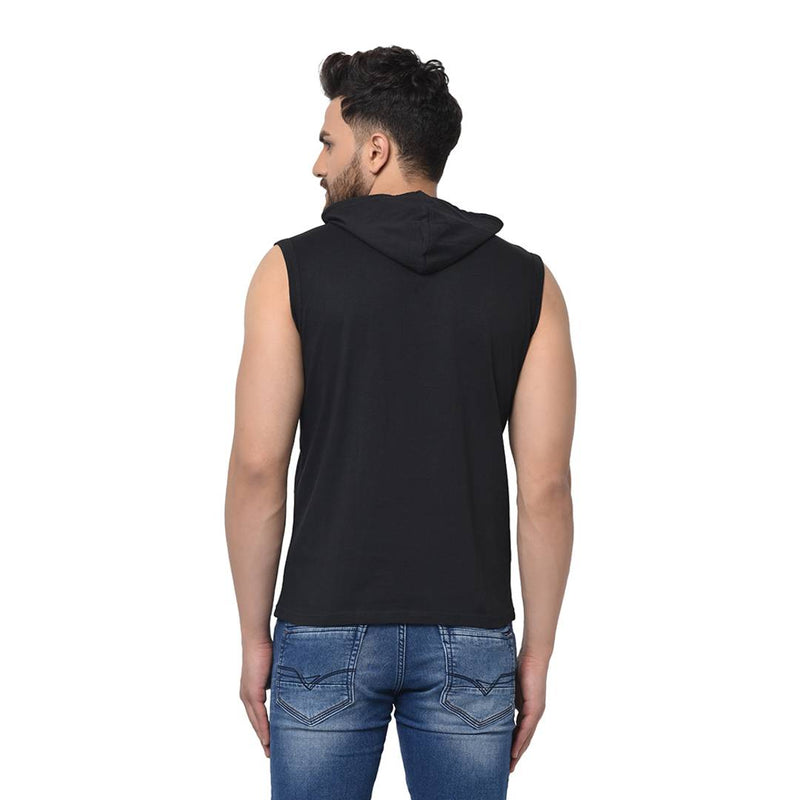 Black Solid Cotton Hooded T-Shirt